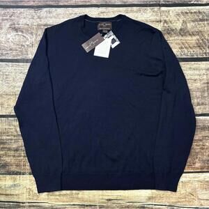 Black Brown 1826 Sweater Mens Large Merino Wool Crew Neck Pullover Navy